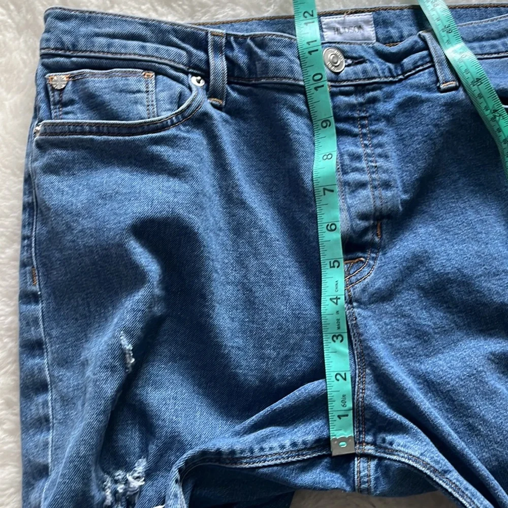 Hudson Riley Luxe Crop Relaxed Straight Raw Hem Button Fly Distressed Jeans 32 - Picture 6 of 15